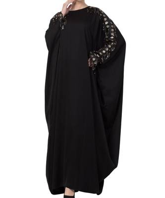 Black Nida Fancy Kaftan With Lace Work On Sleeves 1