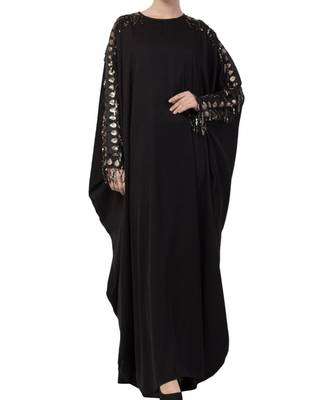 Black Nida Fancy Kaftan With Lace Work On Sleeves 2