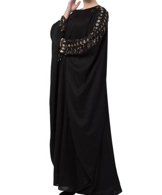 Black Nida Fancy Kaftan With Lace Work On Sleeves 3