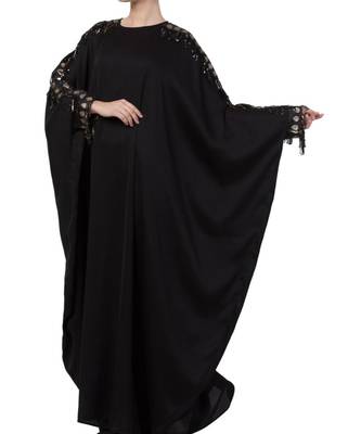Black Nida Fancy Kaftan With Lace Work On Sleeves 4