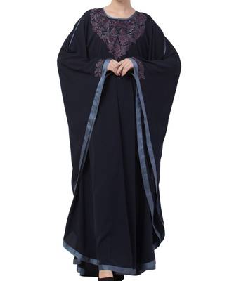 Blue Nida Embroidered Kaftan With Contrast Border 1