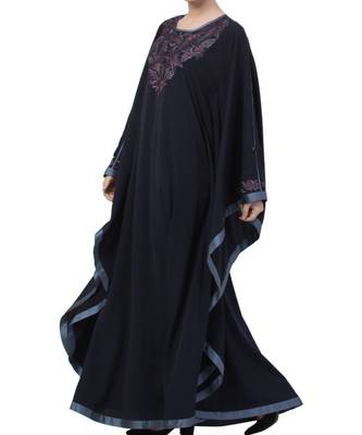 Blue Nida Embroidered Kaftan With Contrast Border 4