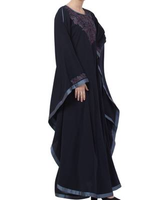 Blue Nida Embroidered Kaftan With Contrast Border 6