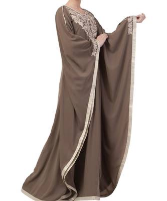 Khaki Nida Embroidered Kaftan 3