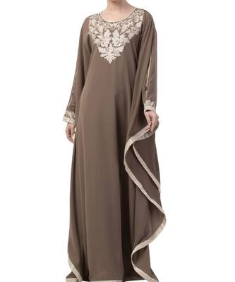 Khaki Nida Embroidered Kaftan 7