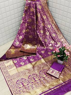 Purple Woven Banarasi Saree With Blouse 1
