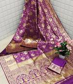 Purple Woven Banarasi Saree With Blouse