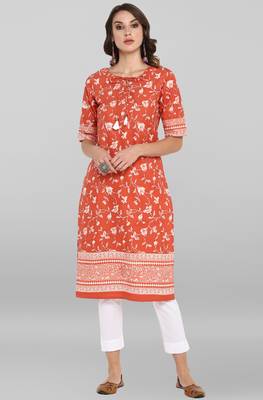 Janasya Women's Rust Pure Cotton Kurta With Pant 1