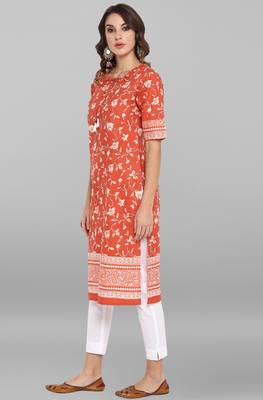 Janasya Women's Rust Pure Cotton Kurta With Pant 3
