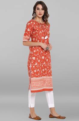 Janasya Women's Rust Pure Cotton Kurta With Pant 4
