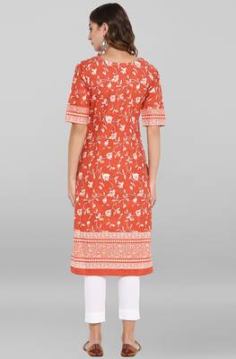 Janasya Women's Rust Pure Cotton Kurta With Pant 5