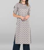 Janasya Women's Grey Pure Cotton Kurta With Palazzo