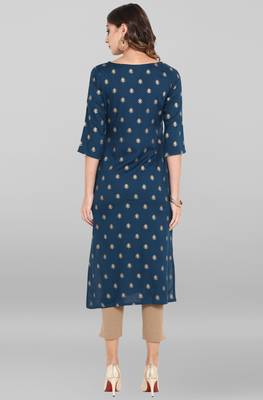 Janasya Women's Turquiose Rayon Kurta With Pant 5
