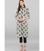 Janasya Women's Off White Cotton Kurta With Pant