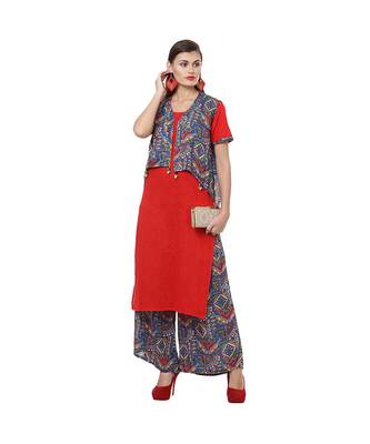 Kalamkari Print Jacket-Kurta-Palazzo Set 1