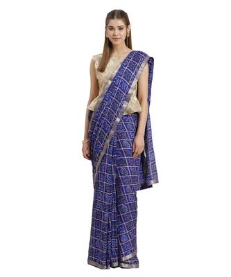 Blue printed Chiffon saree with blouse 1