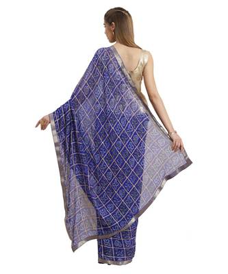 Blue printed Chiffon saree with blouse 2
