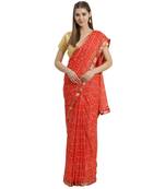 Orange printed Chiffon saree with blouse