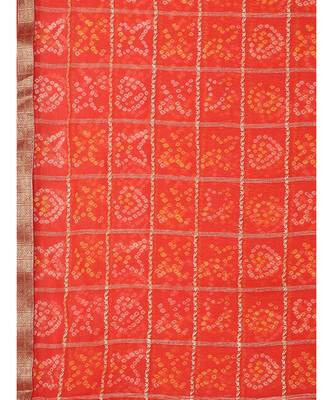 Orange printed Chiffon saree with blouse 4