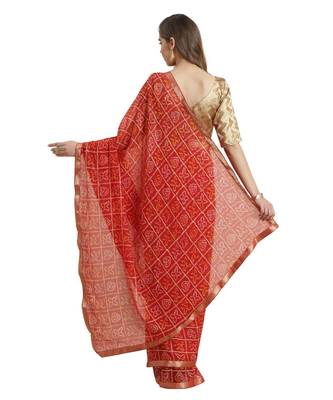 Red printed Chiffon saree with blouse 2