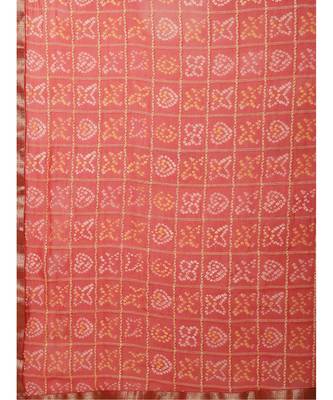 Red printed Chiffon saree with blouse 4