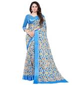 Blue printed cotton saree with blouse