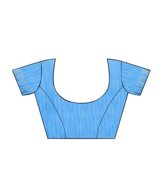 Blue printed cotton saree with blouse 5