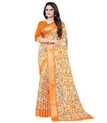 Orange printed cotton saree with blouse