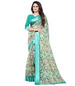 Green printed cotton saree with blouse