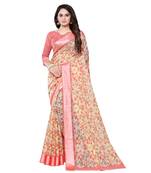 Peach printed cotton saree with blouse