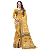 Mustard printed Silk blend saree with blouse