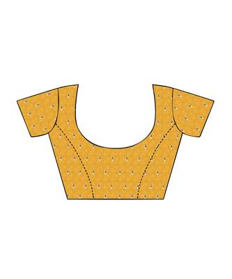 Mustard printed Silk blend saree with blouse 5