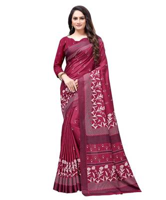 Maroon printed Silk blend saree with blouse 1