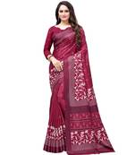 Maroon printed Silk blend saree with blouse