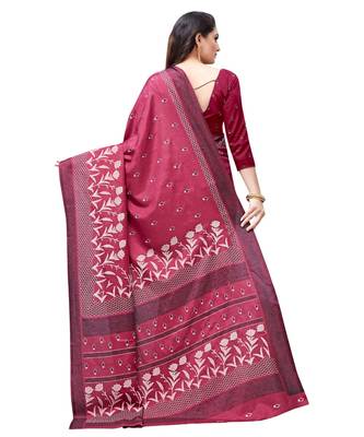 Maroon printed Silk blend saree with blouse 2