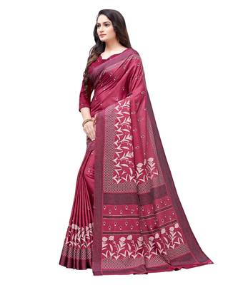 Maroon printed Silk blend saree with blouse 3