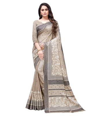 Beige printed Silk blend saree with blouse 1