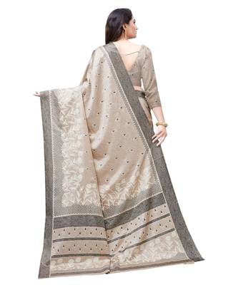Beige printed Silk blend saree with blouse 2