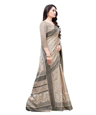 Beige printed Silk blend saree with blouse 4