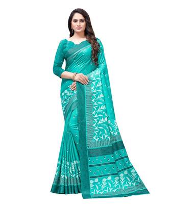 Green printed Silk blend saree with blouse 1