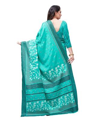 Green printed Silk blend saree with blouse 2