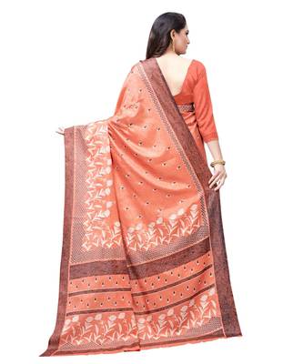 Peach printed Silk blend saree with blouse 2