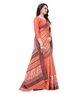 Peach printed Silk blend saree with blouse 4