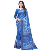 Blue printed Silk blend saree with blouse