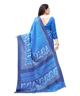 Blue printed Silk blend saree with blouse 2