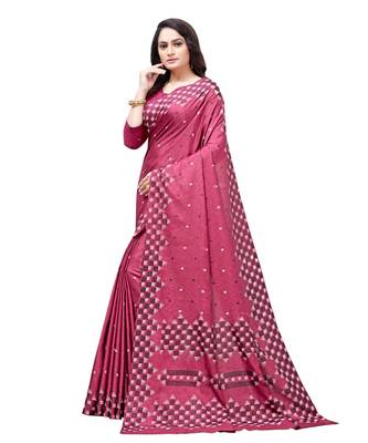 Maroon printed Silk blend saree with blouse 1