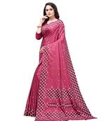 Maroon printed Silk blend saree with blouse