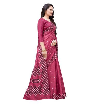 Maroon printed Silk blend saree with blouse 3