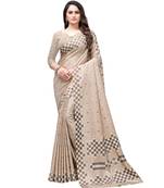 Beige printed Silk blend saree with blouse