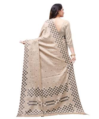 Beige printed Silk blend saree with blouse 2